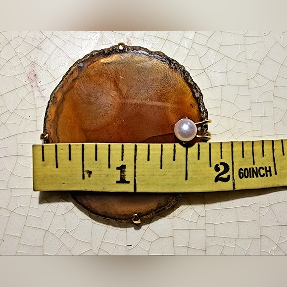 Vintage slice agate semi-precious stone with pearl insets brooch and pendant - Picture 5 of 6